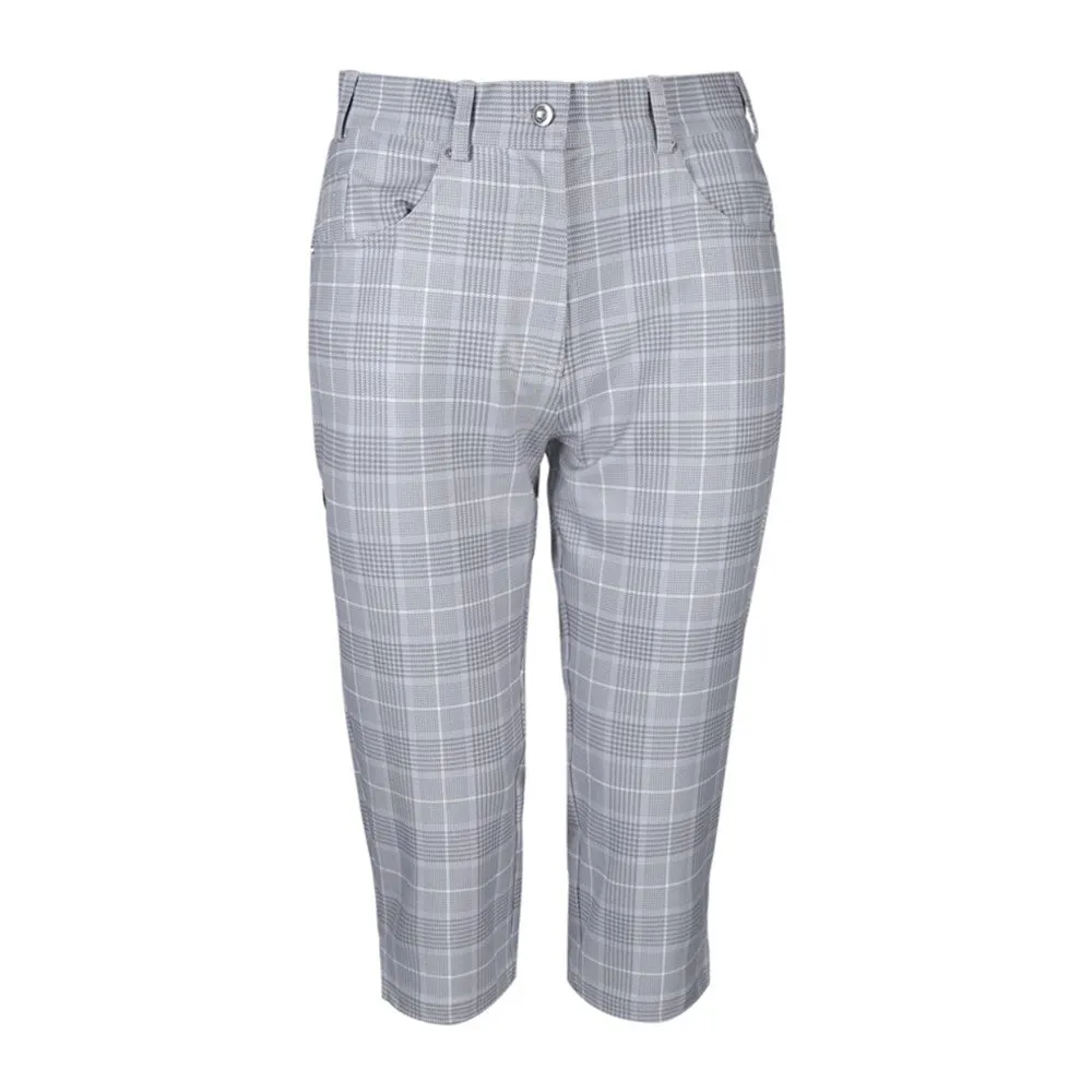 Glenmuir Women's Phoebe Lightweight Stretch Performance Golf Capri Pants - Light Grey/ White Check