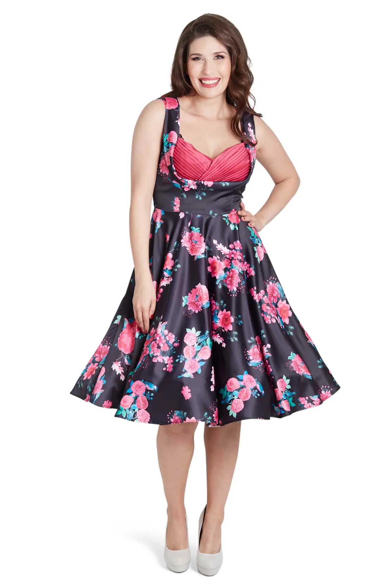 Grace Black Floral Pleated Bust Dress