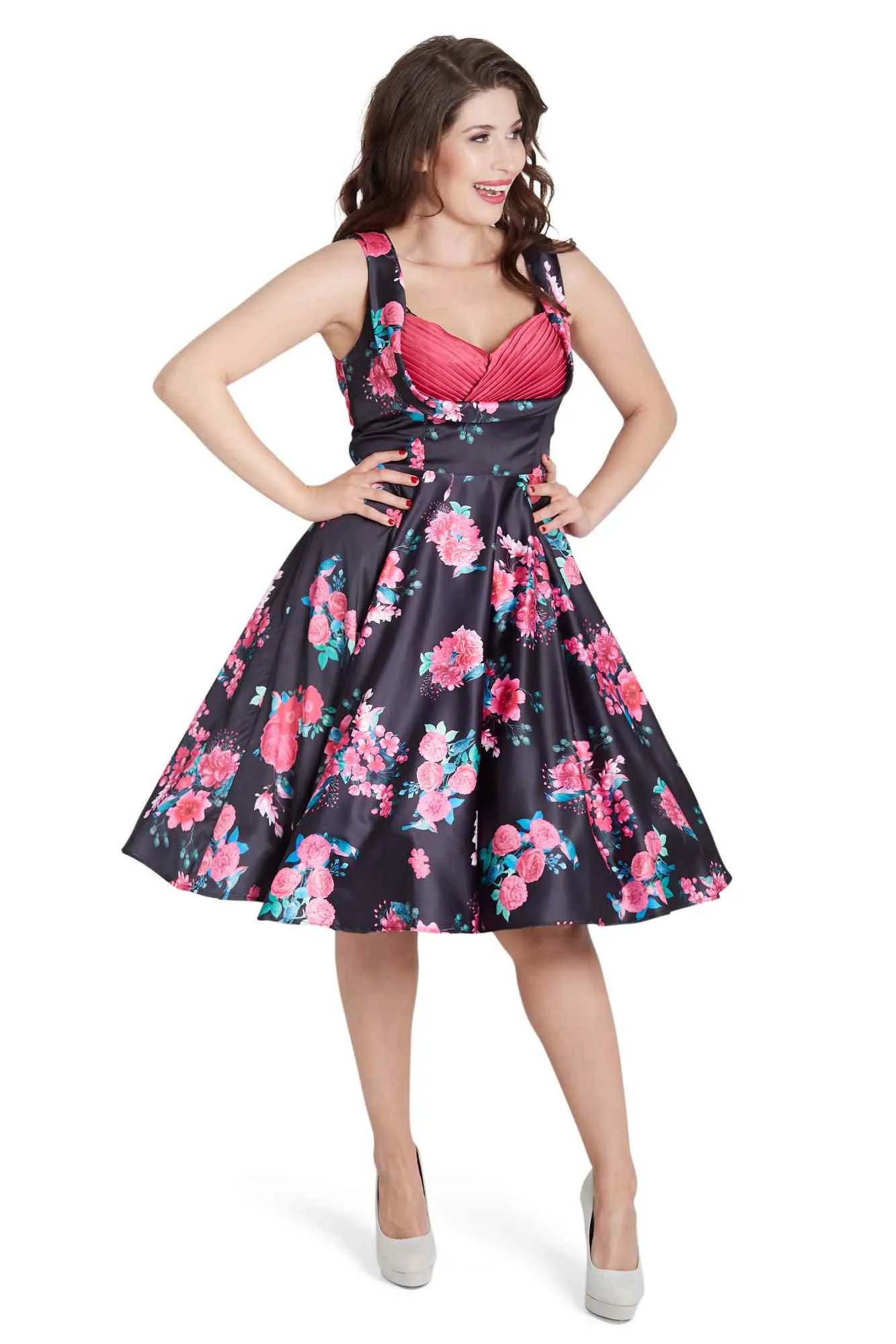 Grace Black Floral Pleated Bust Dress