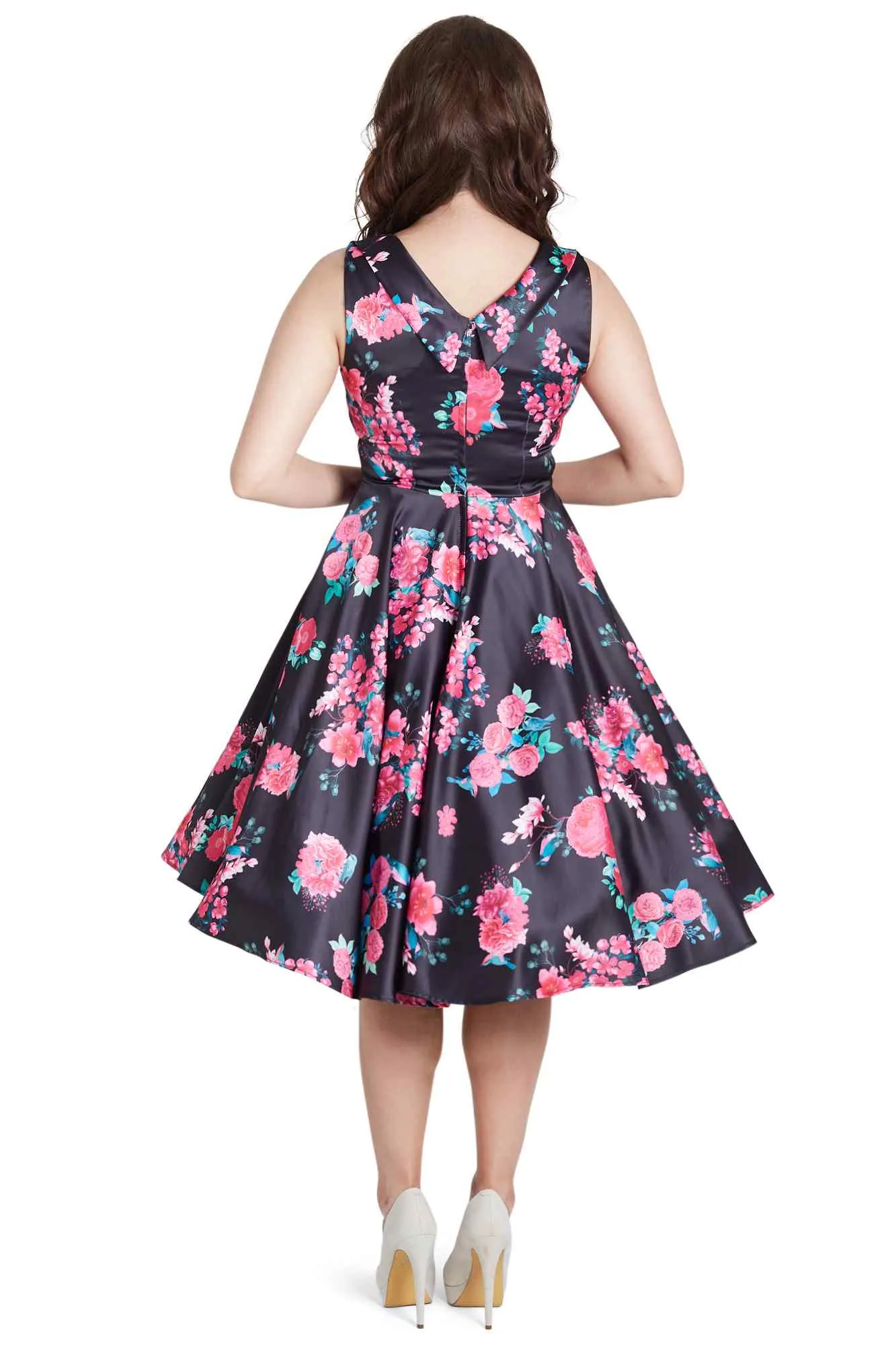 Grace Black Floral Pleated Bust Dress