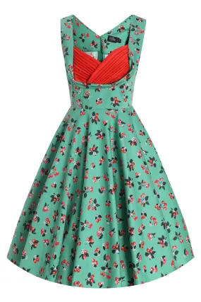 Grace Emerald Cherry Pleated Bust Dress