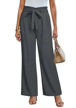 Gray Women's Brief Elastic Waist High Waisted Wide Leg Pant with Belt