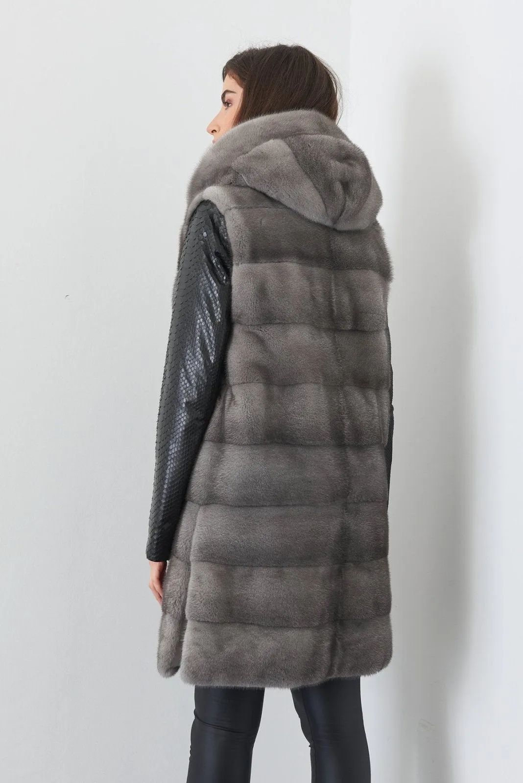 Grey Long Double face Mink Fur Vest