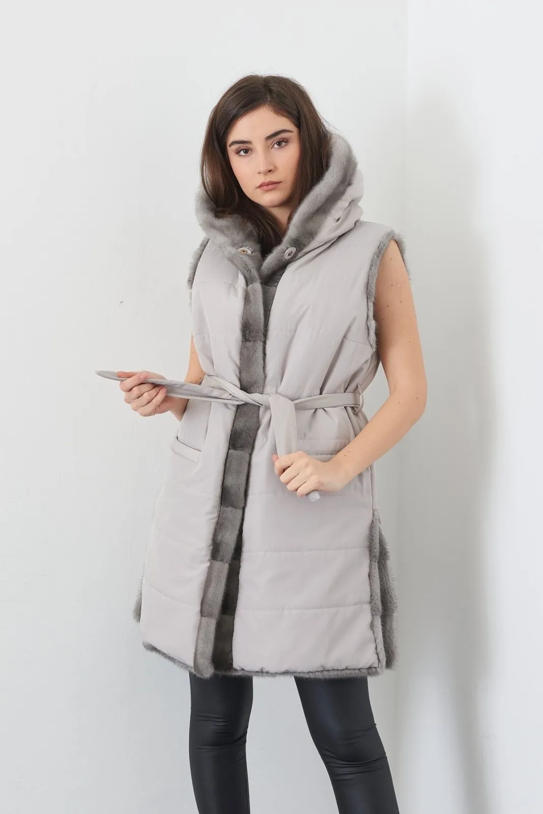 Grey Long Double face Mink Fur Vest