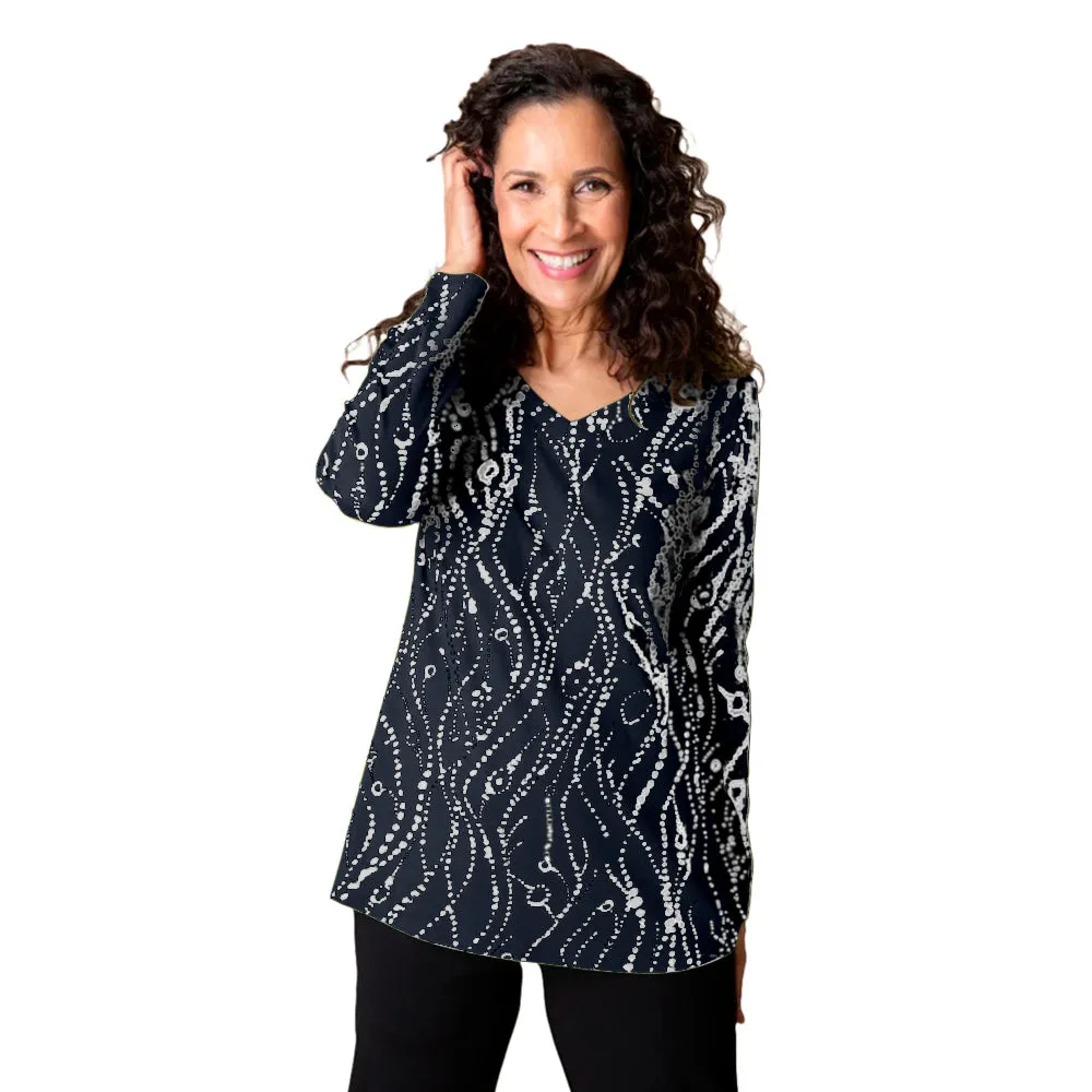 Habitat Cozy Rib Wavy Dots V-Neck Tunic - 16802