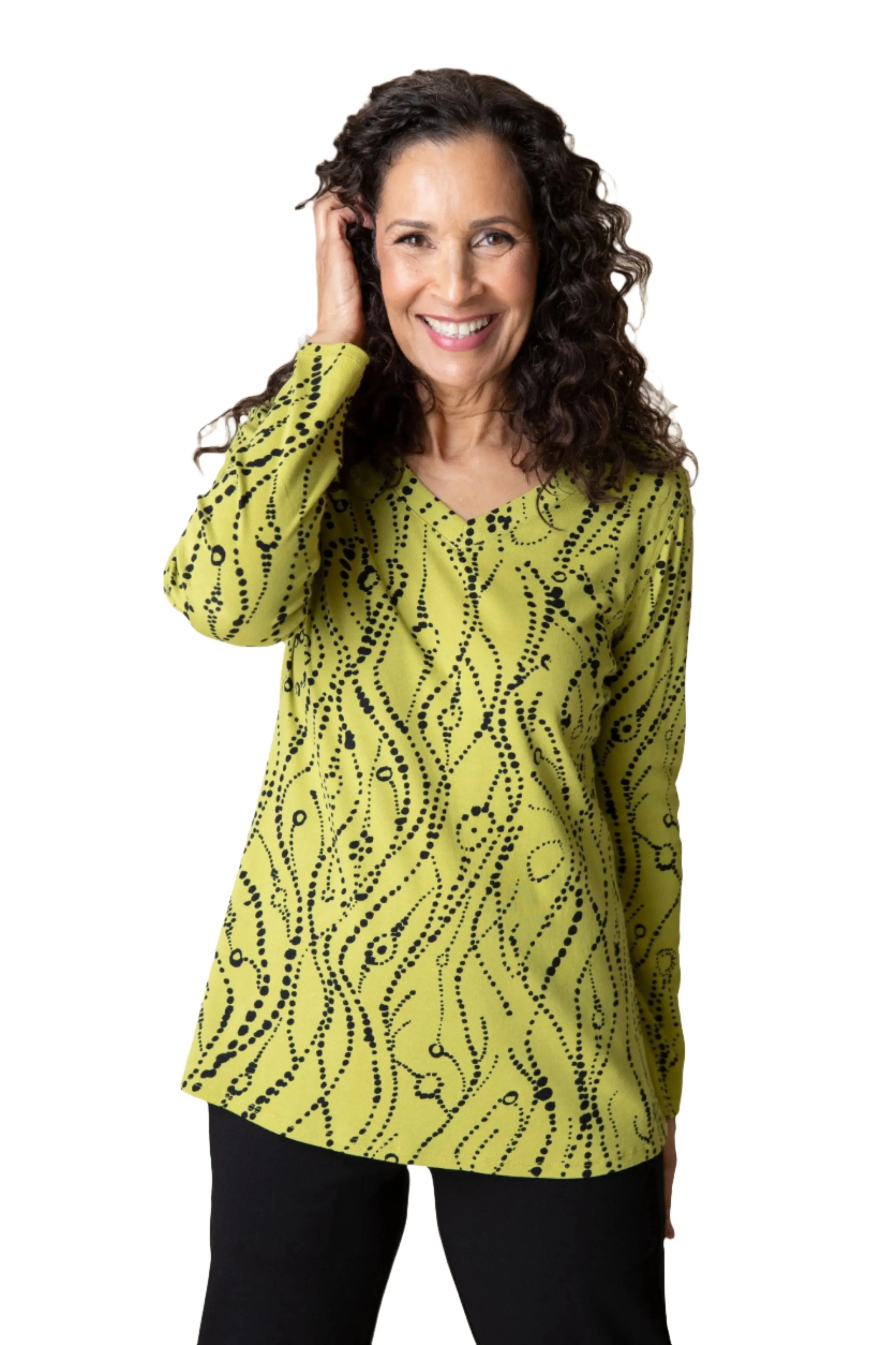 Habitat Cozy Rib Wavy Dots V-Neck Tunic - 16802