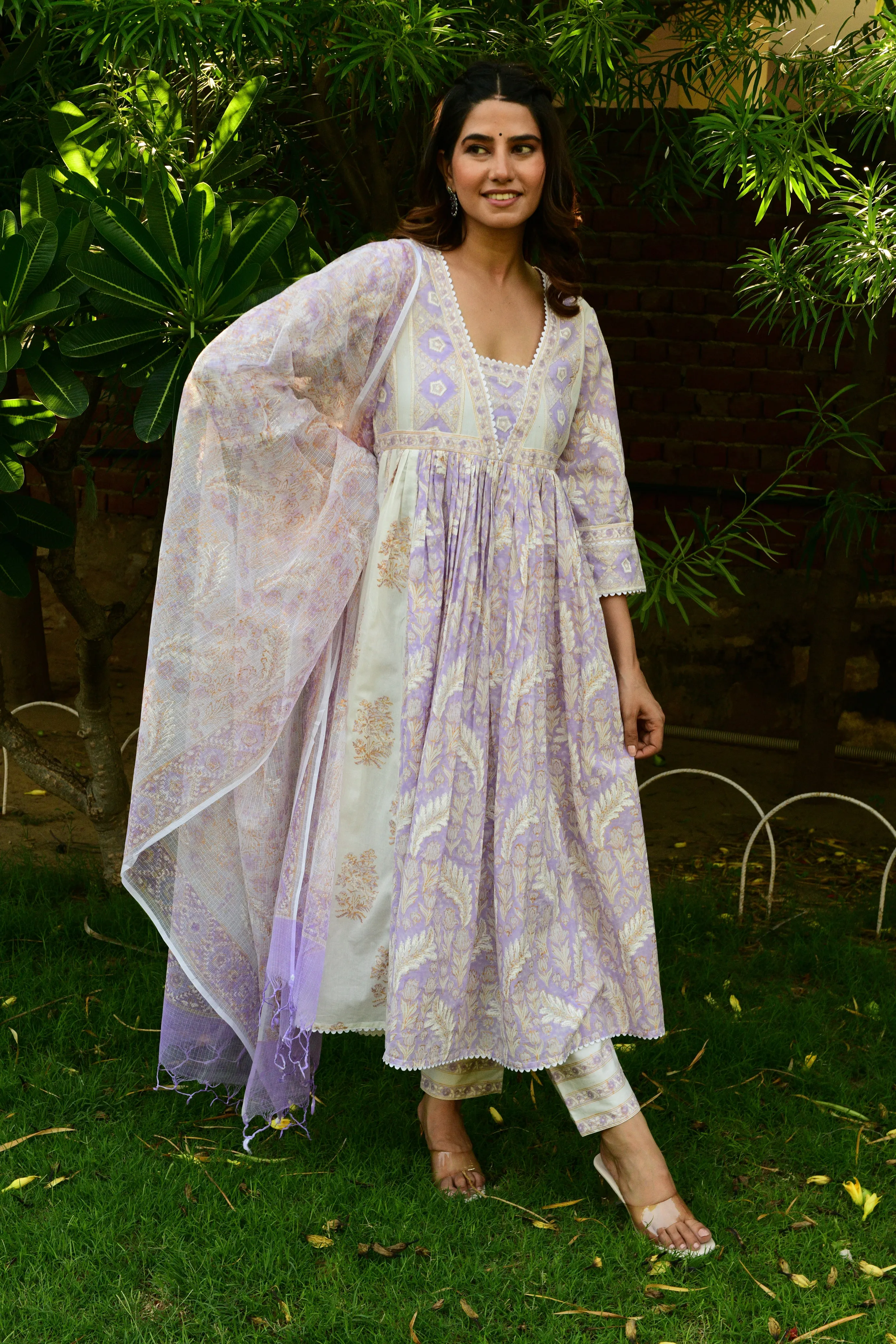 Hand Block Printed Lavender Suit Set