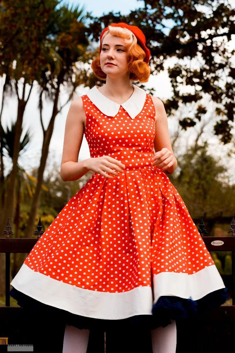 Hazel vintage Inspired Swing Dress in Red Polka Dot