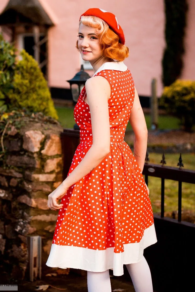 Hazel vintage Inspired Swing Dress in Red Polka Dot