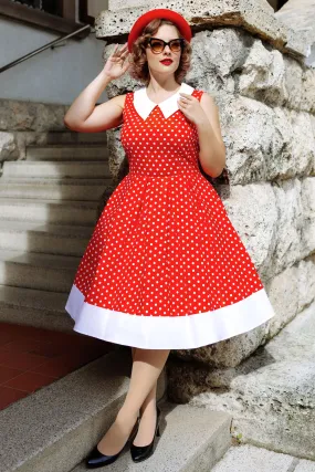 Hazel vintage Inspired Swing Dress in Red Polka Dot