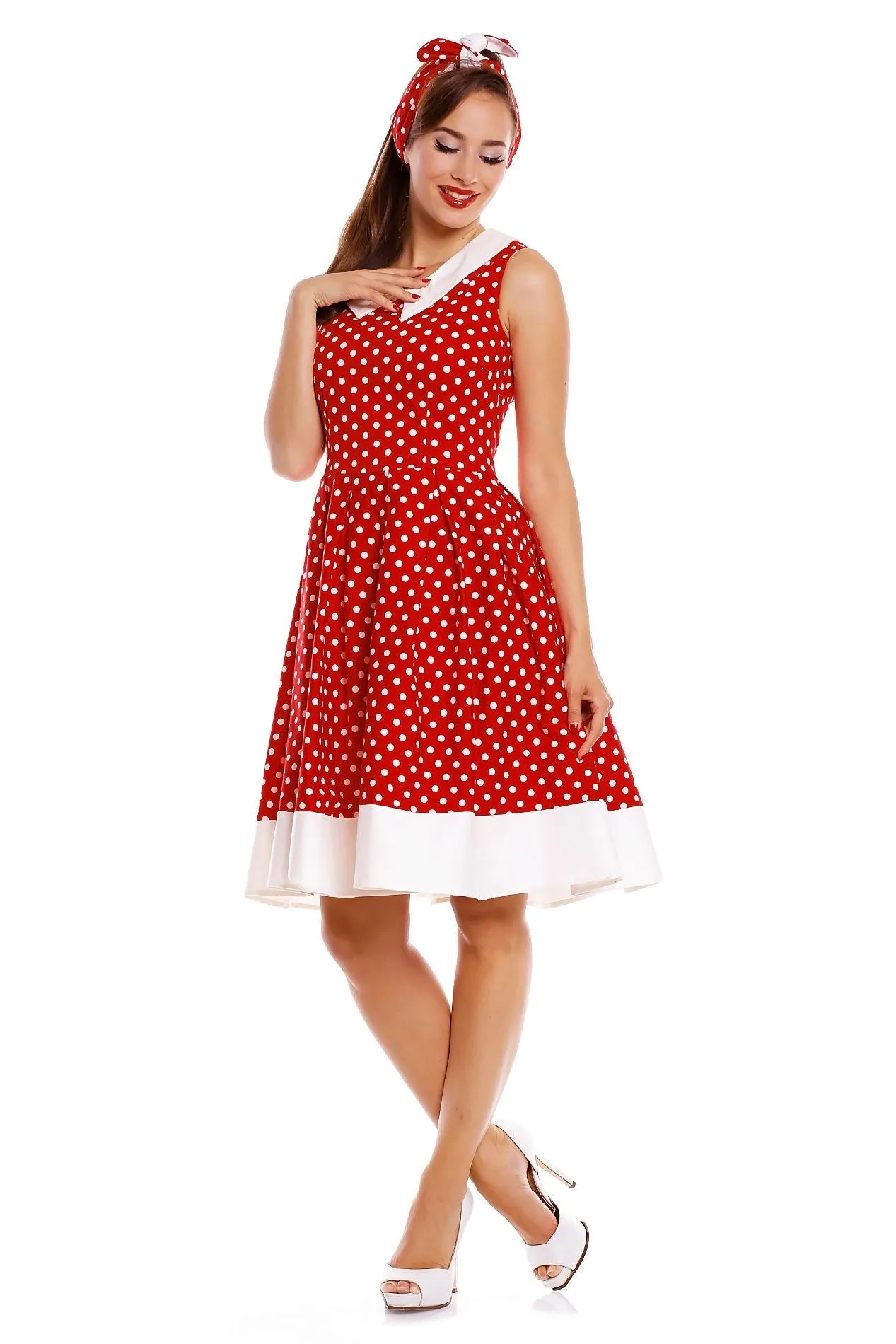 Hazel vintage Inspired Swing Dress in Red Polka Dot