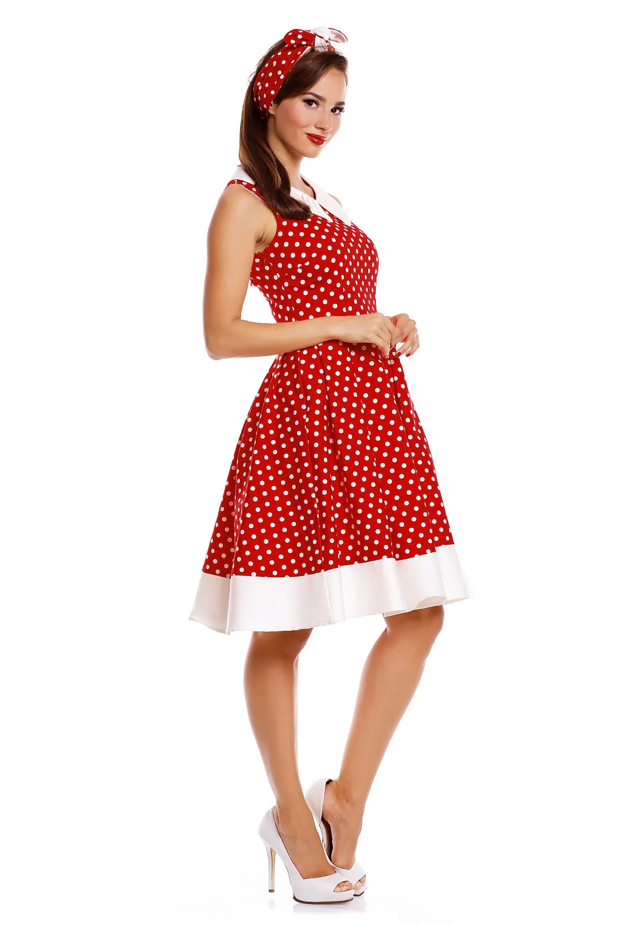 Hazel vintage Inspired Swing Dress in Red Polka Dot