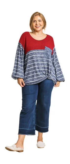 Heathered Puff Sleeve Top, Red Mix