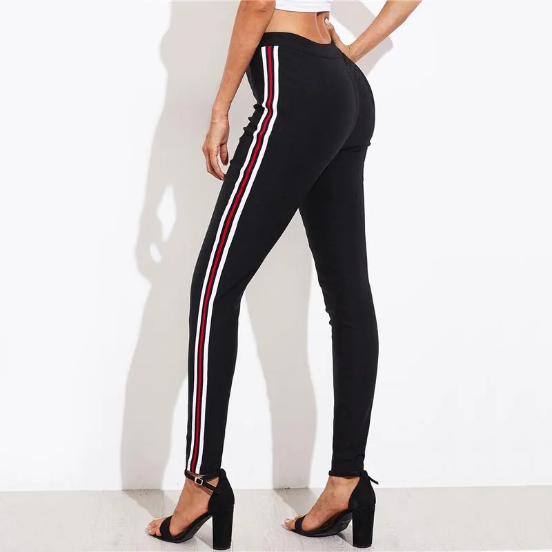 High Waist Side Striped Skinny Pants