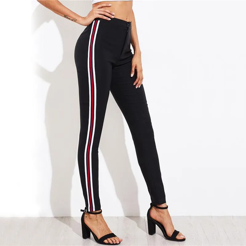 High Waist Side Striped Skinny Pants