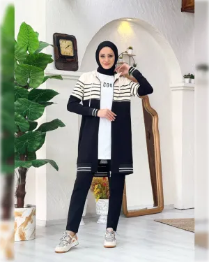 Hooded Cozy Cotton Sportswear of 3-Pieces in Black Shade بدله رياضية دافئة من ثلاثة قطع باللون الأسود الجميل