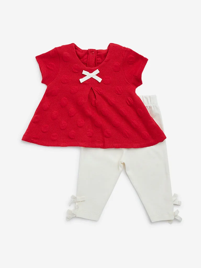 HOP Baby Red Polka Dotted Top and Mid-Rise Pants Set