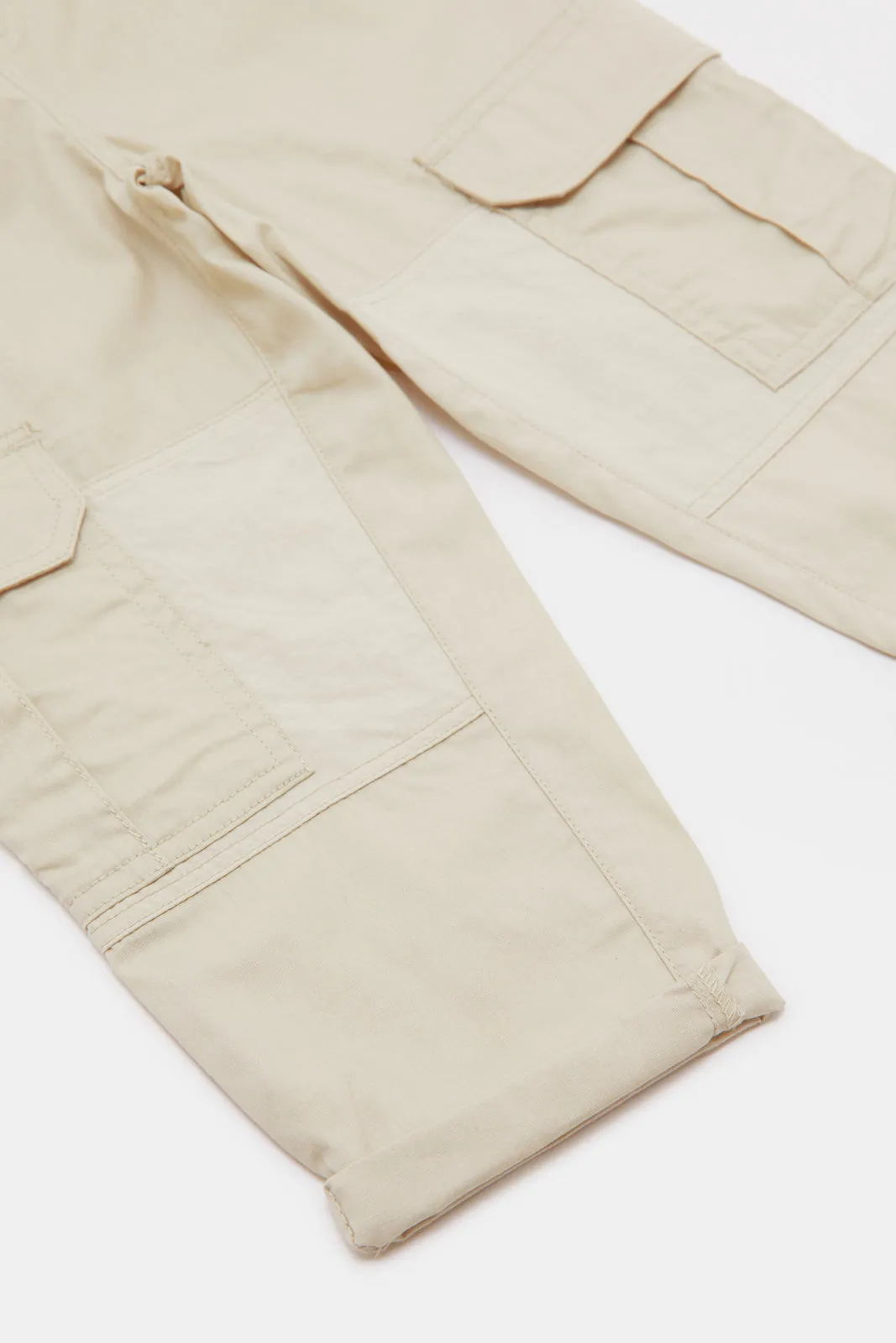 Infant Boys Beige Cargo Pull Up Pants