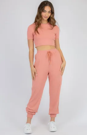 Jersey Rib Set With Crop And Pants