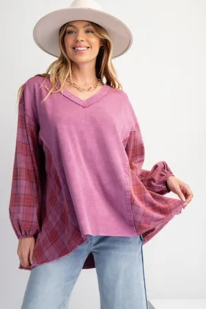 Joni Plaid Jersey Top - Orchid