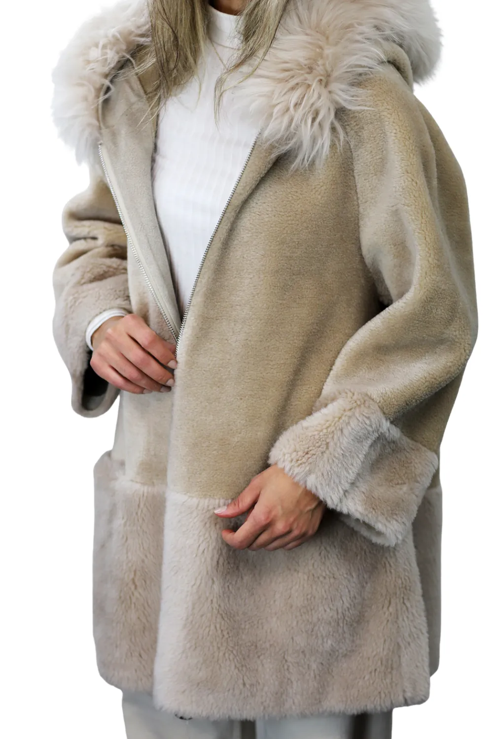 La Fiorentina ¾ Shearling Coat w/ Australian Wool - Beige