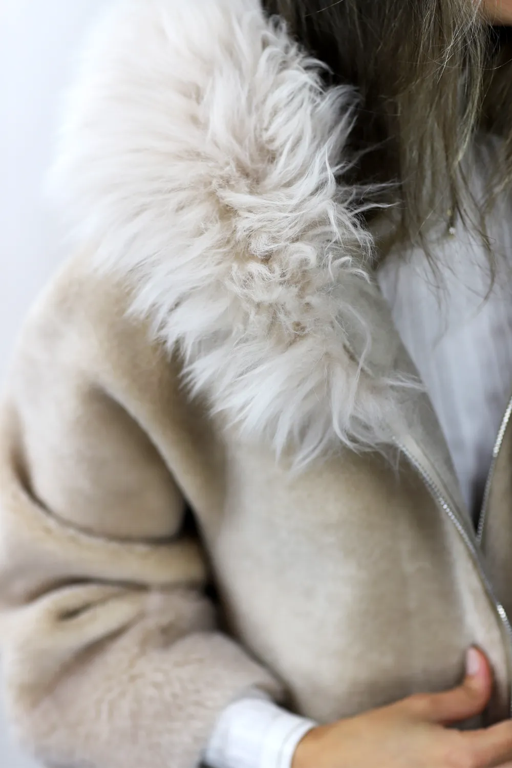 La Fiorentina ¾ Shearling Coat w/ Australian Wool - Beige