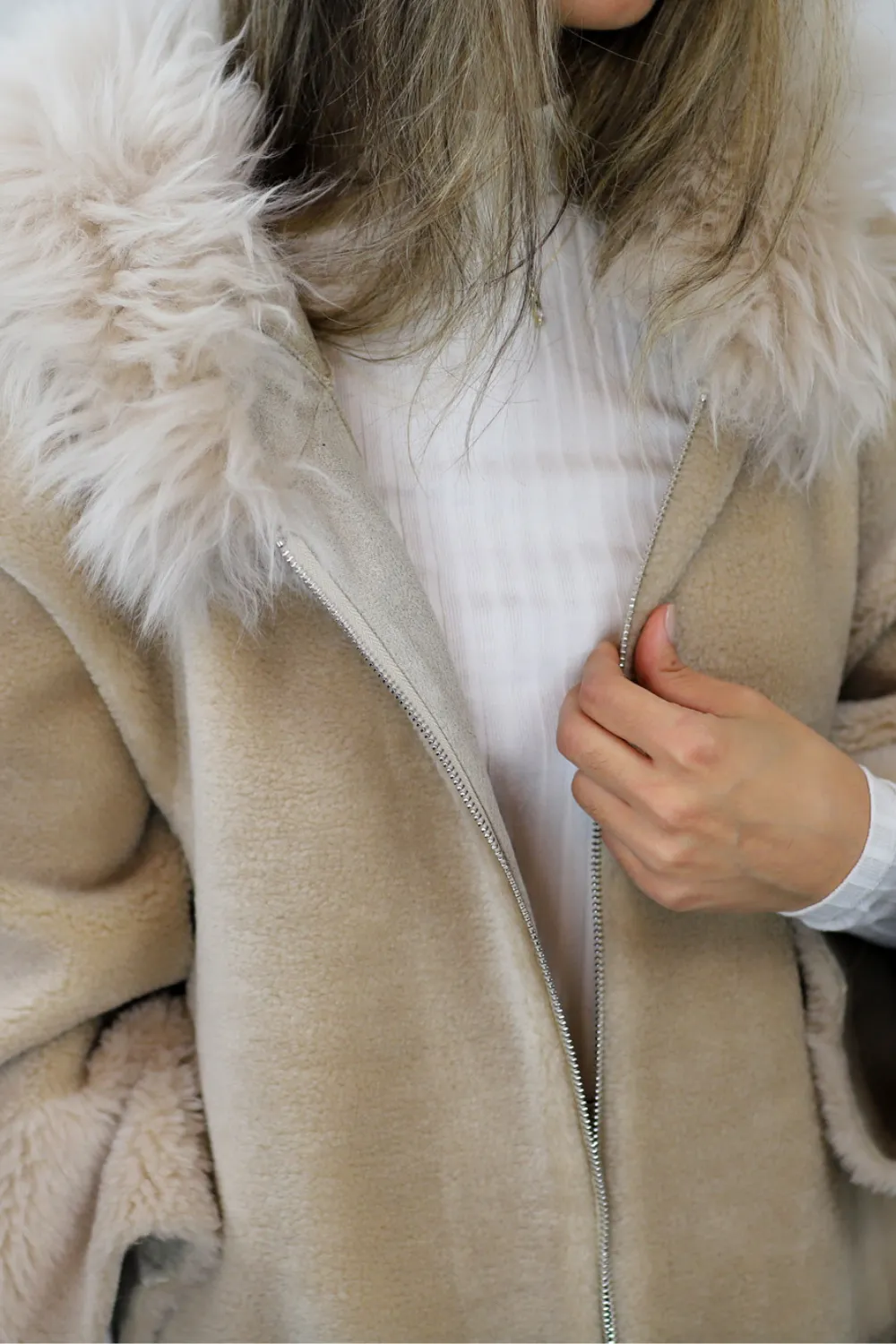 La Fiorentina ¾ Shearling Coat w/ Australian Wool - Beige