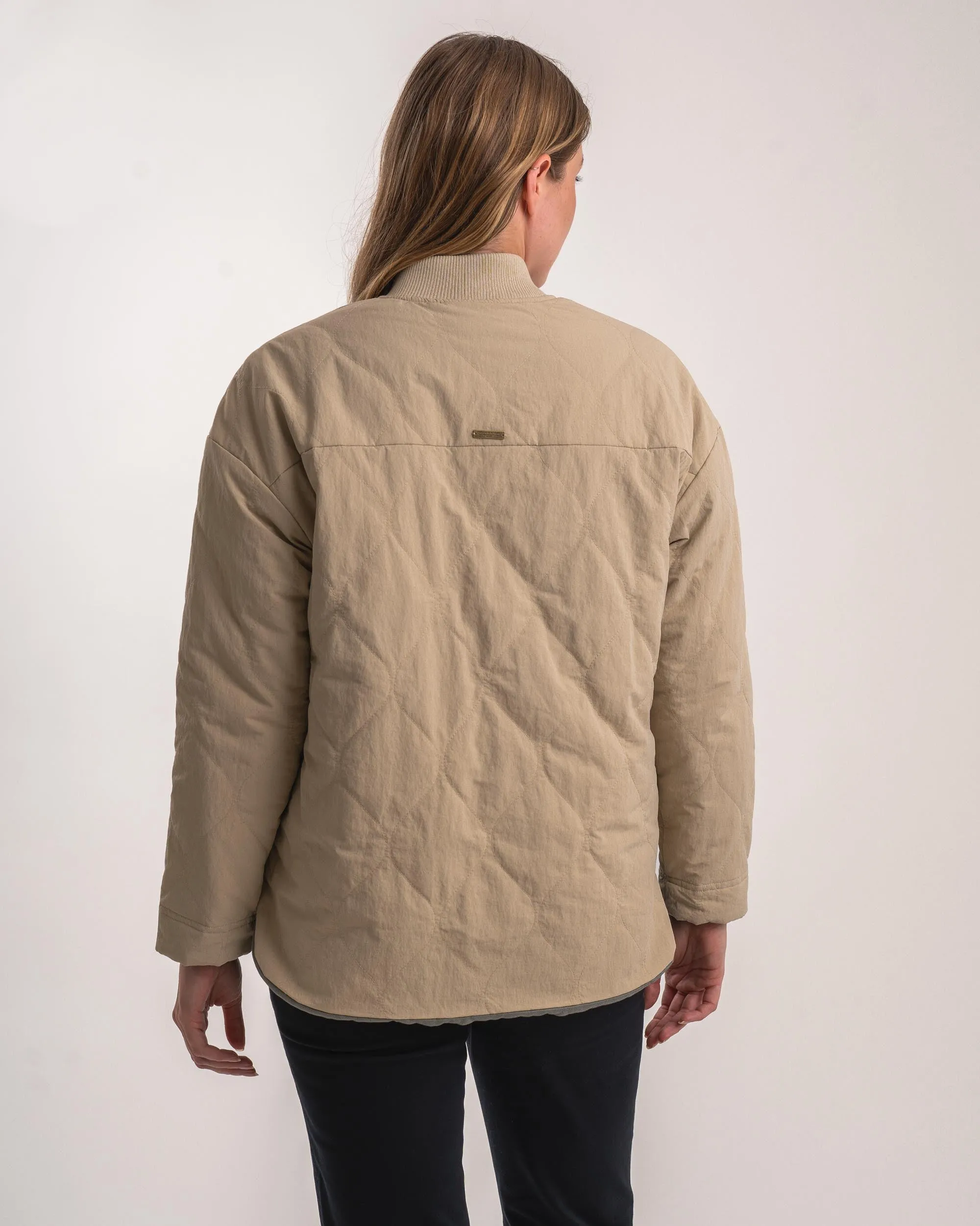 Ladies Quilted Bomber Jacket - Stone / Sage