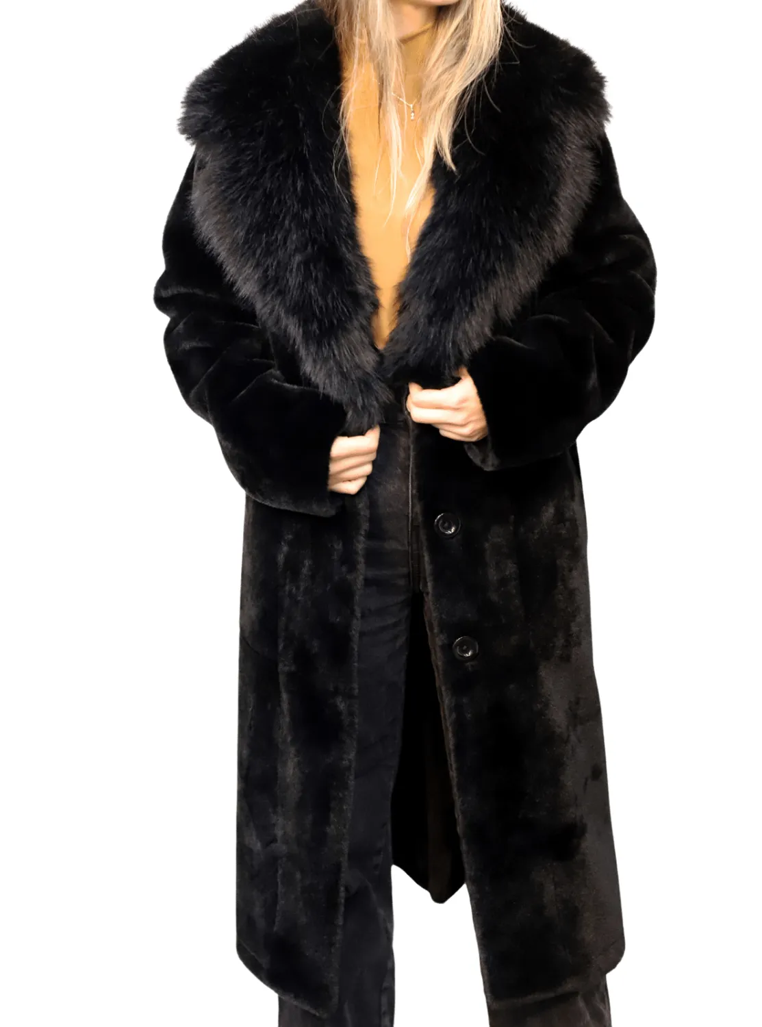 Long Faux Fur Waist Coat - Black