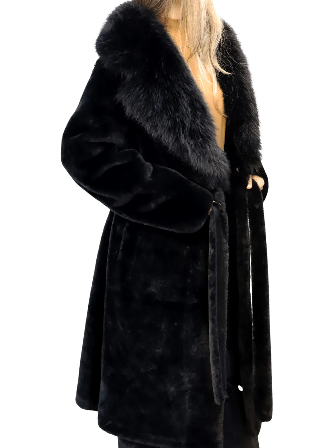 Long Faux Fur Waist Coat - Black