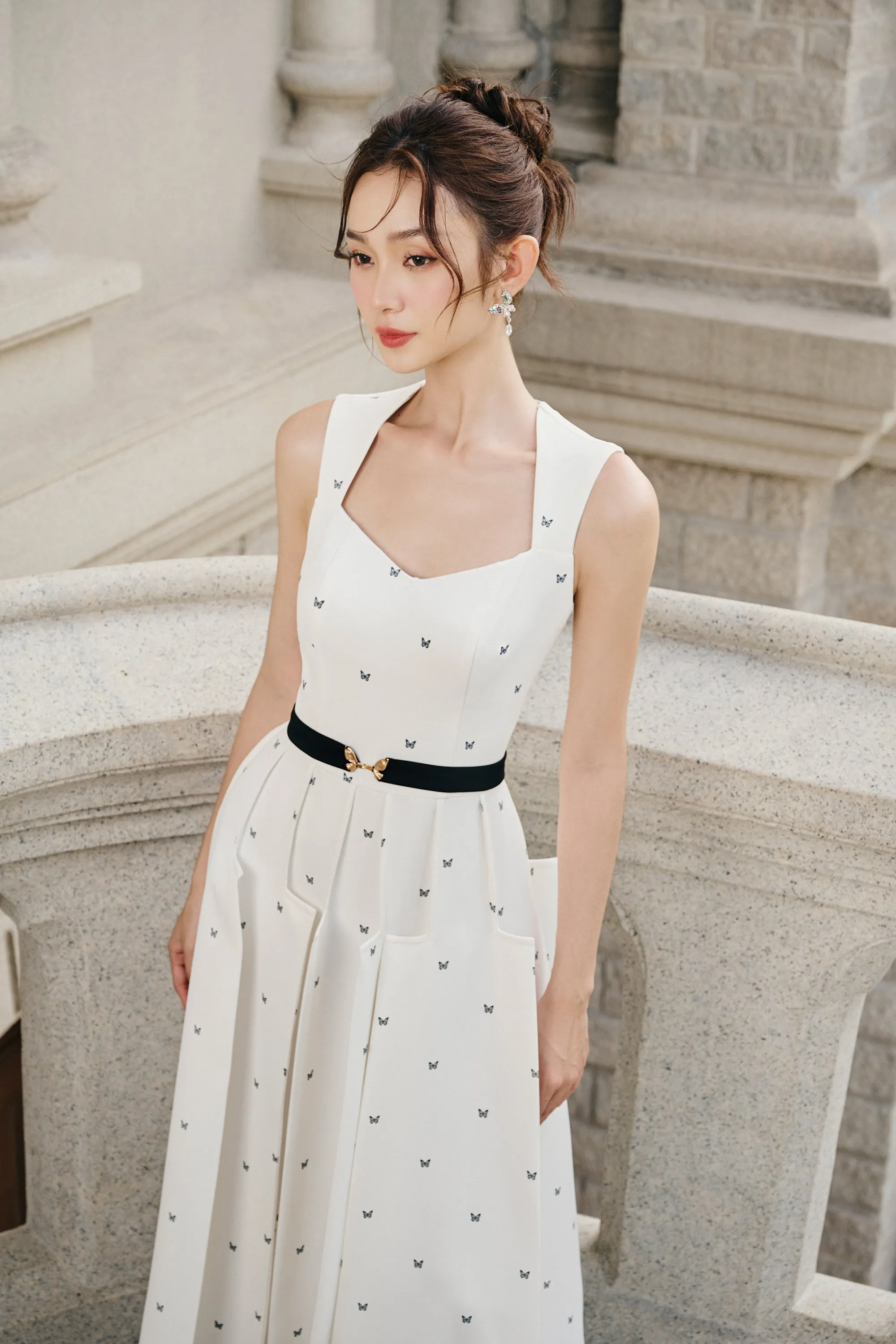 Marta A-line Sleeveless Twill Midi Dress