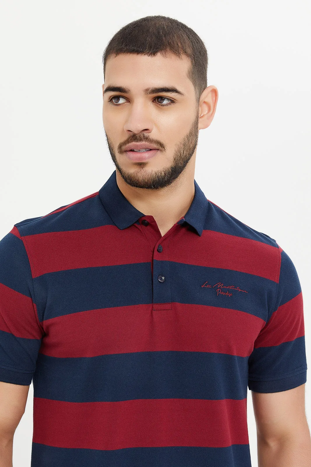 Men Navy And Red Stripe Polo Shirt