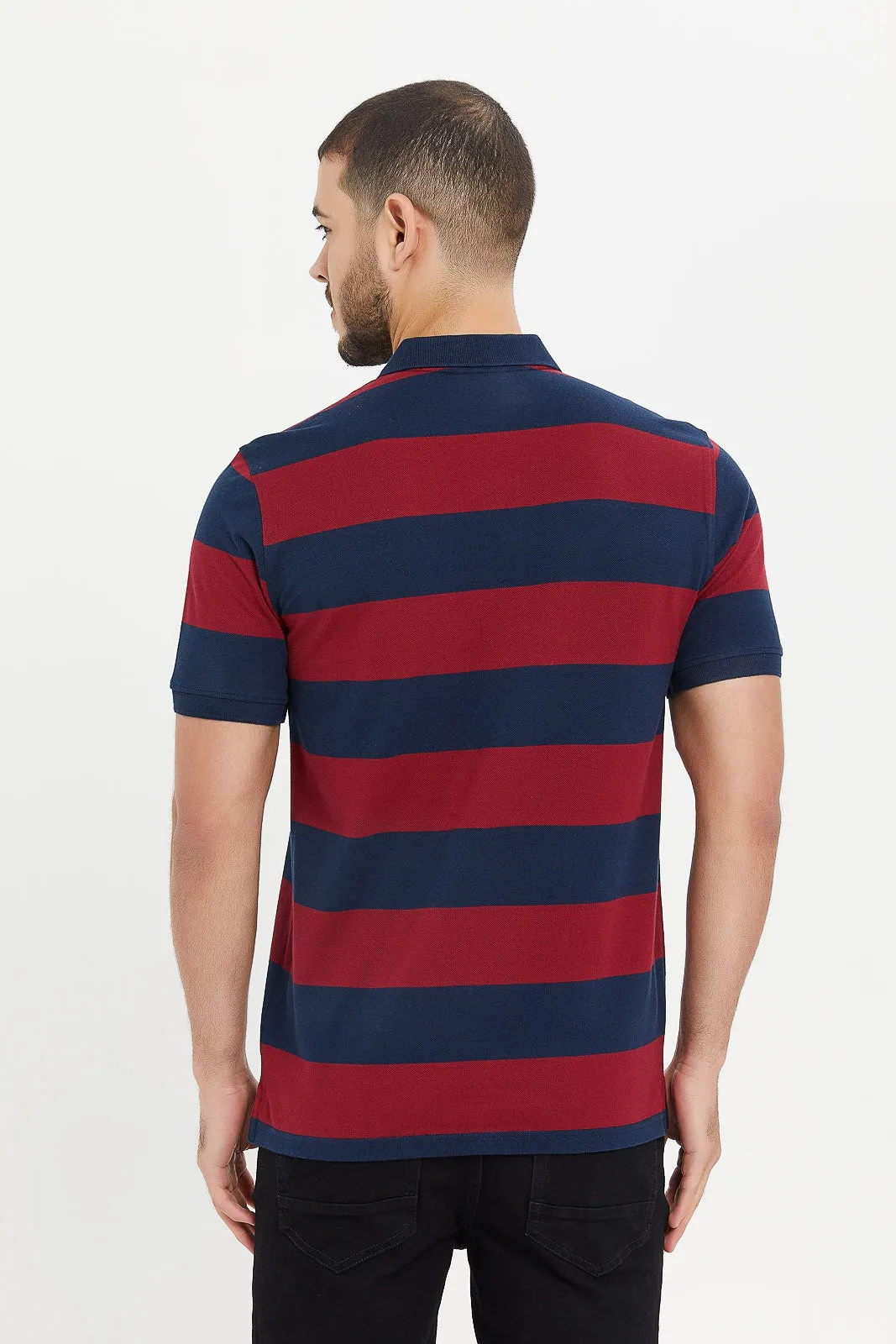 Men Navy And Red Stripe Polo Shirt