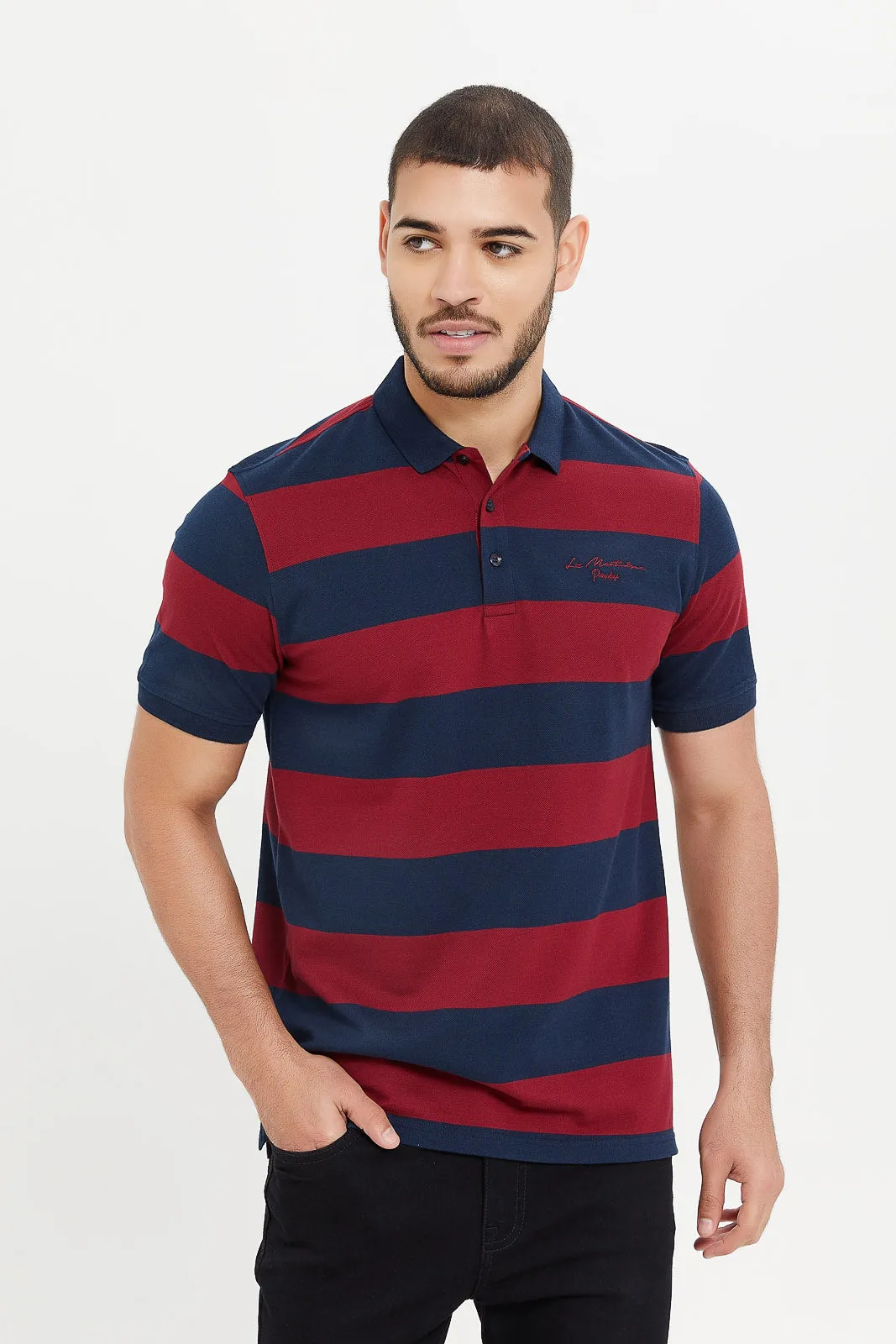 Men Navy And Red Stripe Polo Shirt