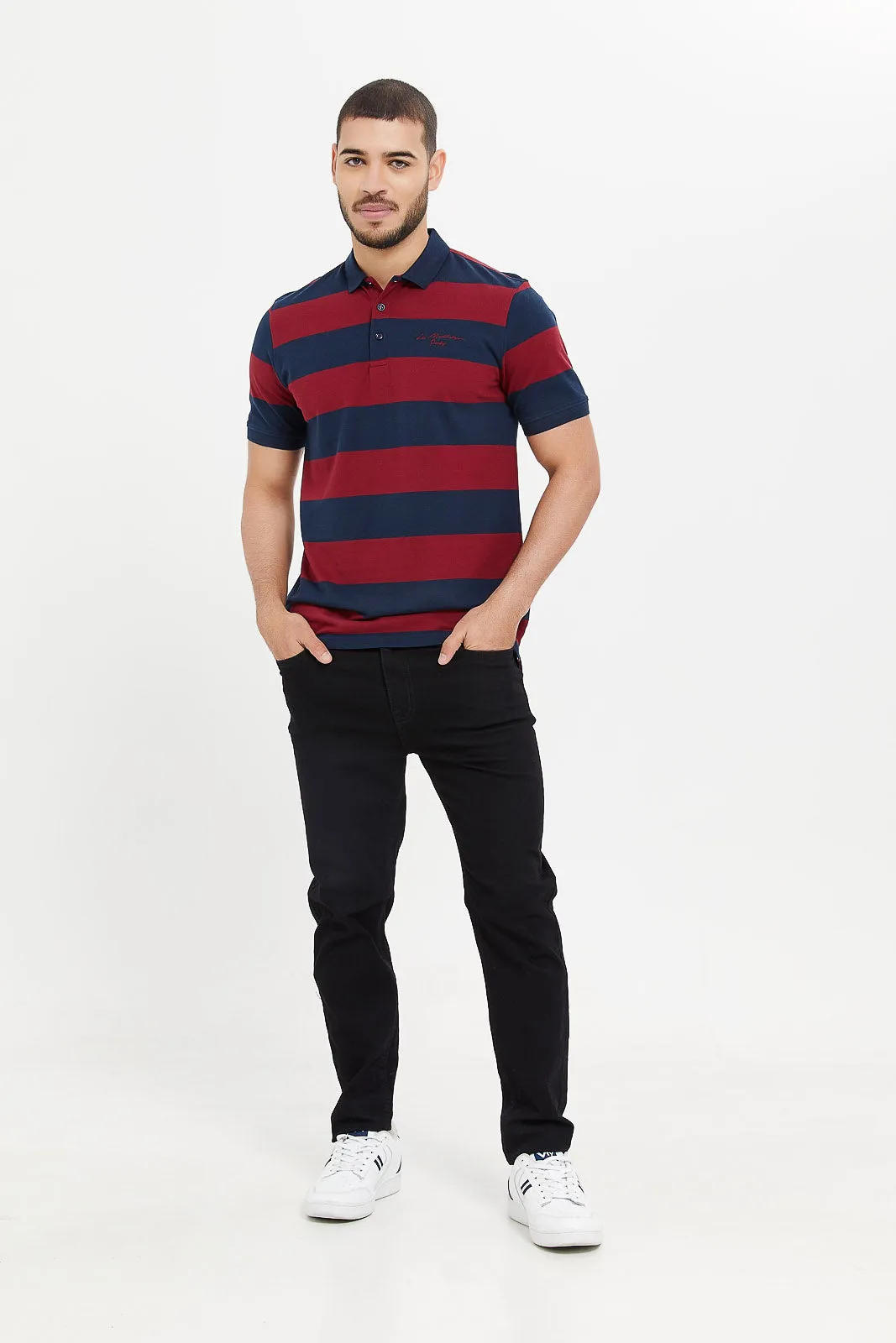 Men Navy And Red Stripe Polo Shirt