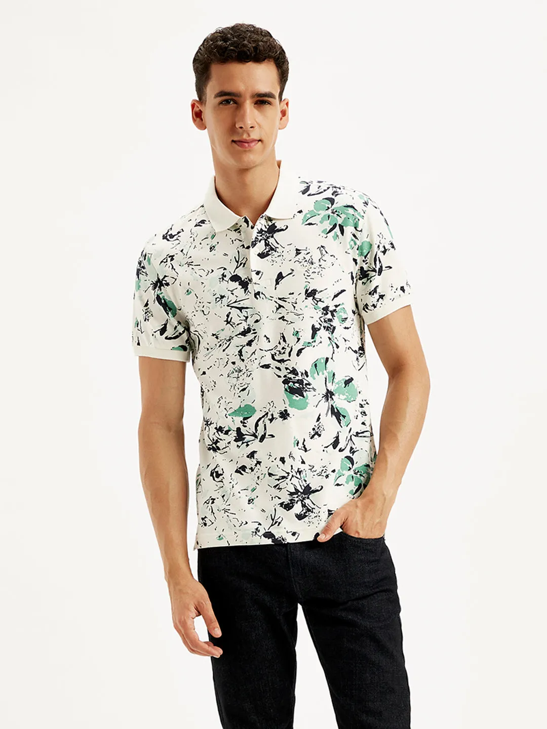 Men's Floral Slim Fit Polo T-Shirt