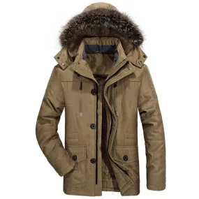 Men's Hooded Cotton Jacket Thick Fleece Lined Slim Coat Parkas Warm Casual | 7176