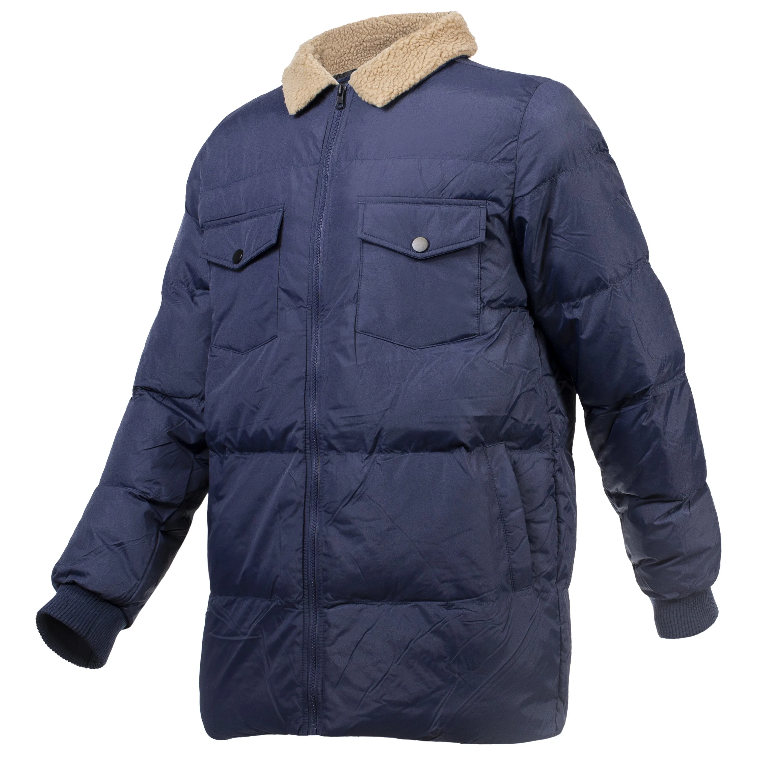 Men's Quilted Warm Winter Wholesale Coats in Navy Blue in Assorted Sizes - Bulk Case of 12 Winter Jackets