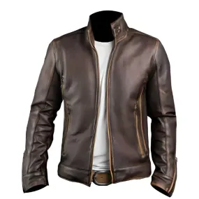 Men’s Vintage Cafe Racer Retro Biker Waxed Brown Leather Jacket