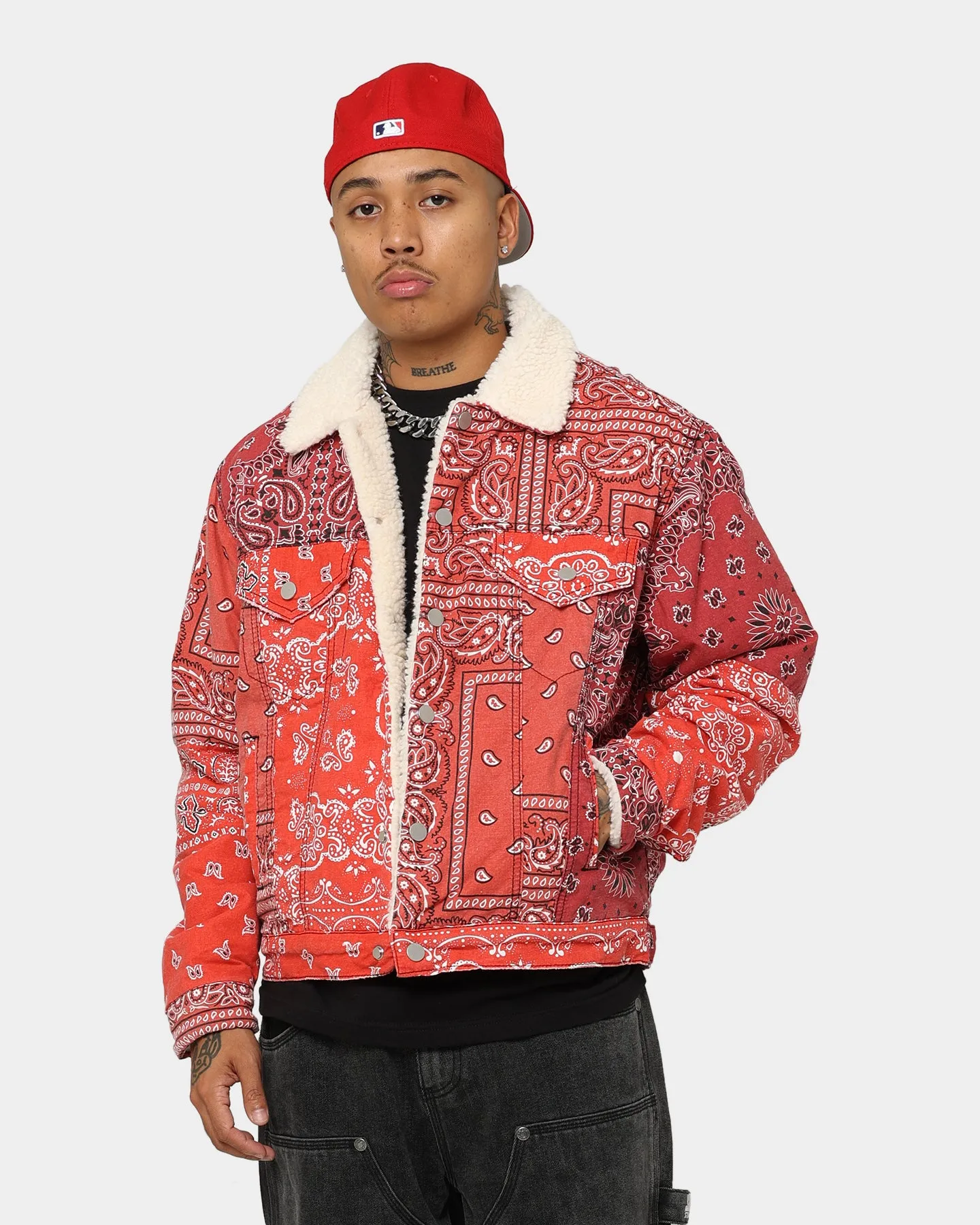 MNML Bandana Sherpa Trucker Jacket Red