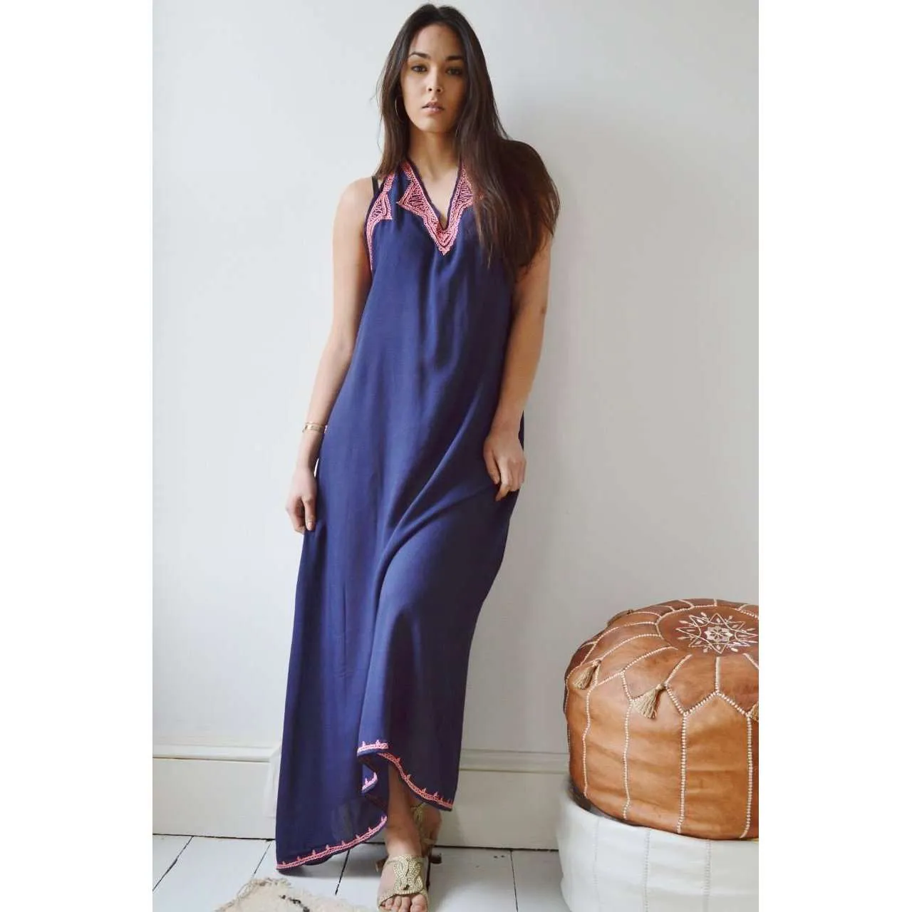 Navy Blue Caftan Kaftan Boho Maxi Dress-moroccan kaftan