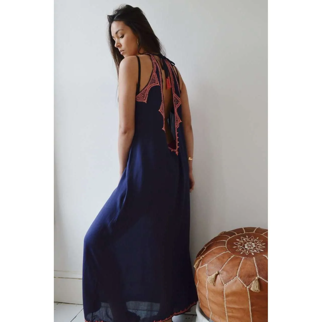 Navy Blue Caftan Kaftan Boho Maxi Dress-moroccan kaftan