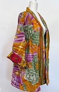 Next Generation Handmade, Fully Reversible Winter Kantha Jacket (Green/Gold/Purple)