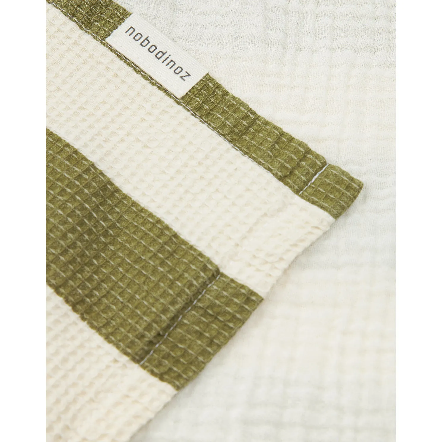 nobodinoz Portofino Poncho Muslin Lining Pistachio Stripes Waffle