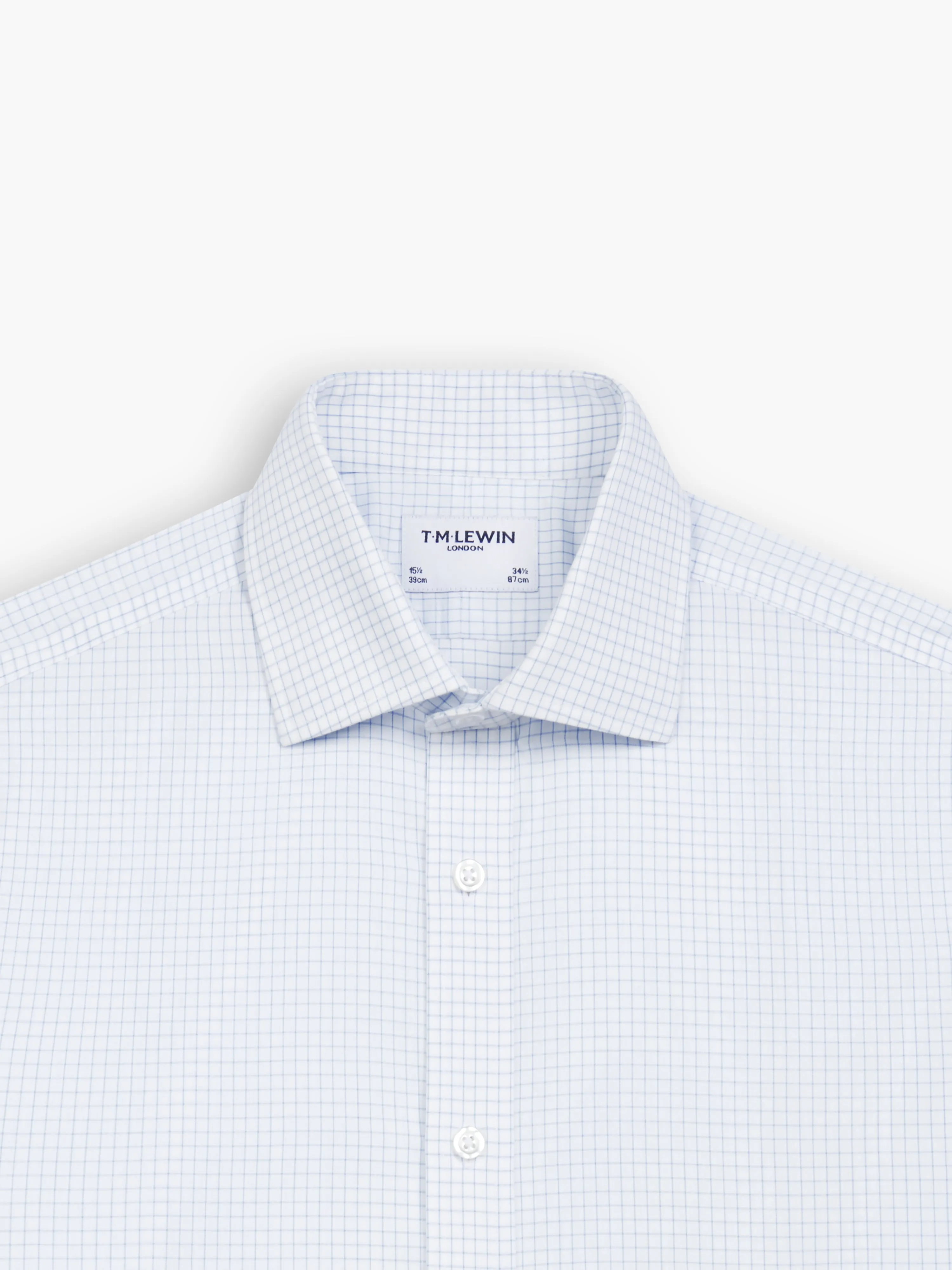 Non-Iron Blue Grid Check Twill Regular Fit Single Cuff Classic Collar Shirt