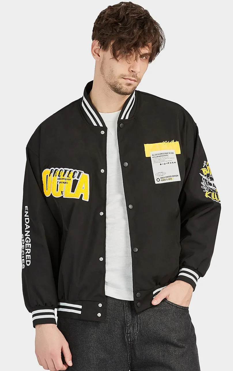 OOLA Unisex Varsity Bomber Baseball Jacket Endangered Animal Protection Theme Coat