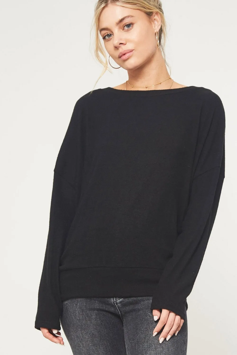 Open Back Brush Knit Top, Black