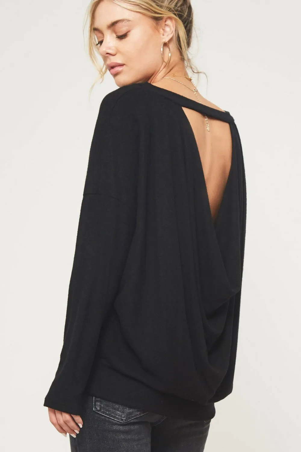 Open Back Brush Knit Top, Black