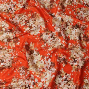 Orange Floral Silk Satin Fabric with metallic accents, Width 140 cm, South Korea-D21281