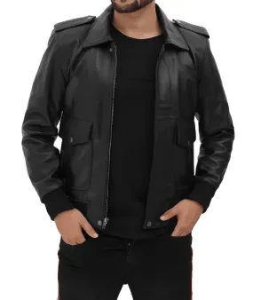 Pesaro Men's Bomber Black Leather Jacket